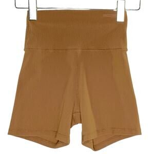 Meshki XXS Brown Tan Ribbed Pull On Biker Shorts High Rise Active